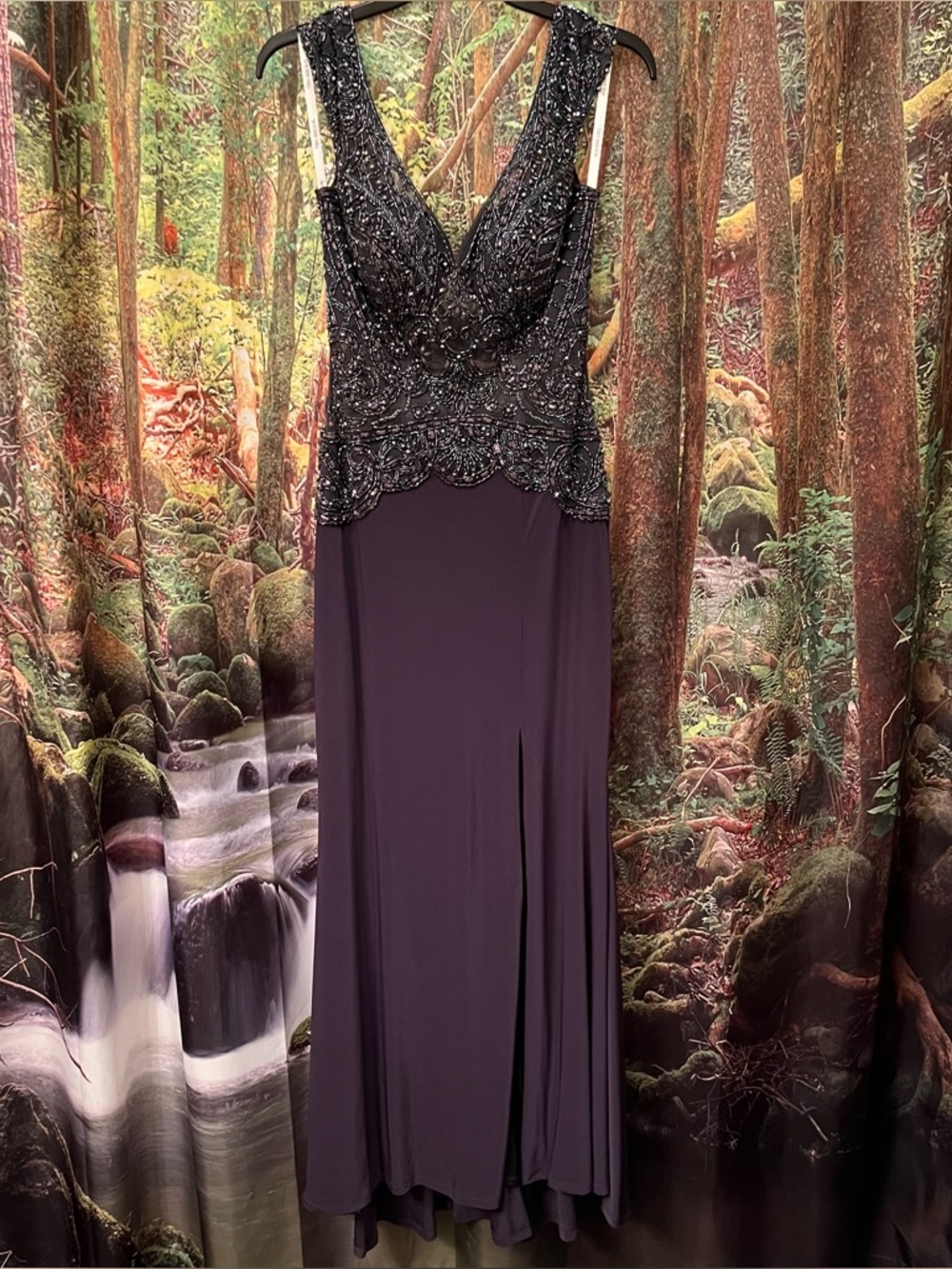 Sherri Hill Beaded Prom Gown Dress grey gray XS